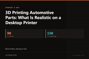 Key figures for 3D Printing Automotive Parts: What Is Realistic on a Desktop Printer: 90 °C interior, 150 °C engine bay.