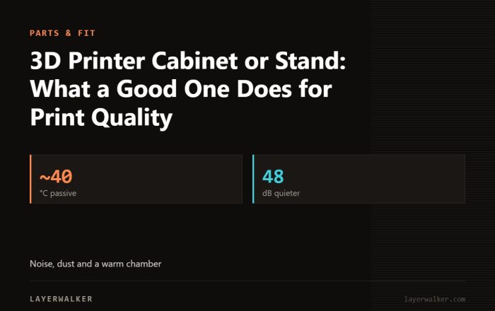 Key figures for 3D Printer Cabinet or Stand: What a Good One Does for Print Quality: ~40 °C passive, 48 dB quieter.