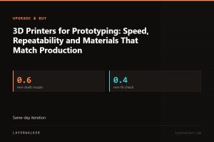 Key figures for 3D Printers for Prototyping: Speed, Repeatability and Materials That Match Production: 0.6 mm draft nozzle, 0.4 mm fit check.