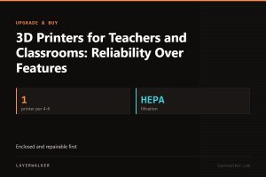 Key figures for 3D Printers for Teachers and Classrooms: Reliability Over Features: 1 printer per 4-6, HEPA filtration.