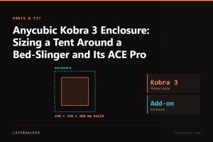 Diagram: enclosure around a Kobra 3 with a 250 by 250 by 260 mm build volume.