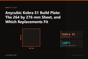 Diagram: build plate for the Kobra S1, 250 by 250 mm, max bed temperature 120 C.