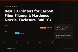 Temperature chart for Carbon fibre blends: nozzle 240 to 280 C, bed 70 to 100 C, dry at 70 C for 8 hours.
