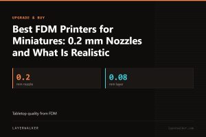 Key figures for Best FDM Printers for Miniatures: 0.2 mm Nozzles and What Is Realistic: 0.2 mm nozzle, 0.08 mm layer.
