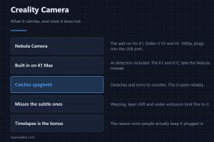Creality Camera — What it catches, and what it does not