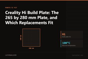 Diagram: build plate for the Hi, 260 by 260 mm, max bed temperature 100 C.