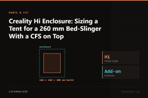 Diagram: enclosure around a Hi with a 260 by 260 by 300 mm build volume.