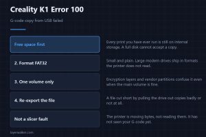 Creality K1 Error 100 — G-code copy from USB failed