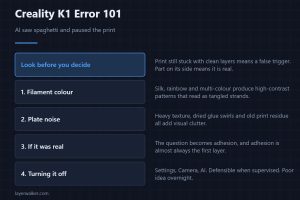 Creality K1 Error 101 — AI saw spaghetti and paused the print