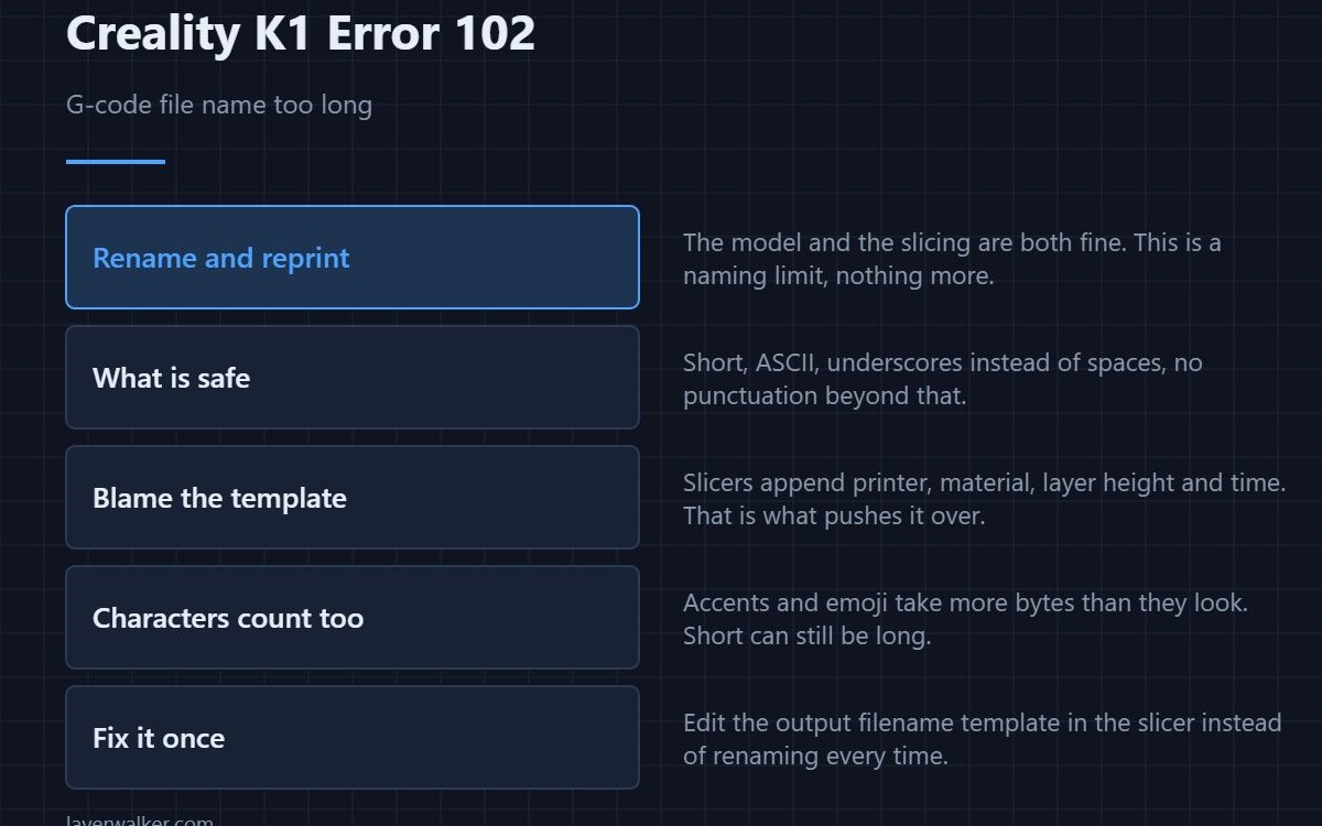 Creality K1 Error 102 — G-code file name too long