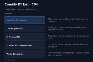 Creality K1 Error 104 — Foreign object detected before printing