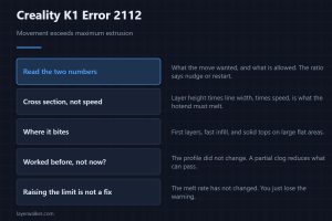 Creality K1 Error 2112 — Movement exceeds maximum extrusion