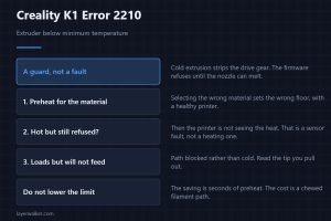 Creality K1 Error 2210 — Extruder below minimum temperature