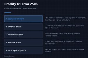 Creality K1 Error 2506 — Communication fault — the hotend loom