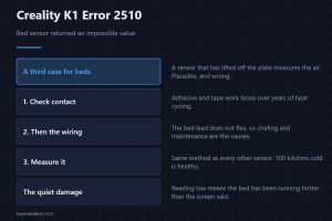Creality K1 Error 2510 — Bed sensor returned an impossible value