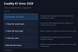 Creality K1 Error 2529 — Twenty Z measurements, no agreement