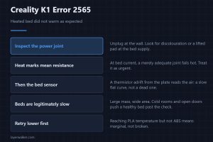 Creality K1 Error 2565 — Heated bed did not warm as expected