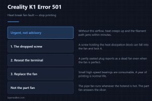 Creality K1 Error 501 — Heat break fan fault — stop printing