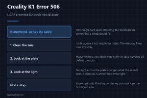 Creality K1 Error 506 — LiDAR answered but could not calibrate