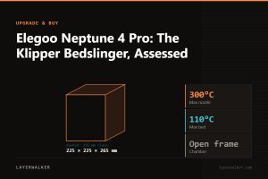 Diagram: Neptune 4 Pro build volume 225 by 225 by 265 mm, shown against a 256 mm class reference, with max nozzle 300 C and max bed 110 C.