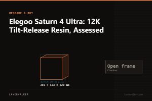Diagram: Saturn 4 Ultra build volume 219 by 123 by 220 mm, shown against a 256 mm class reference, with max nozzle n/a C and max bed n/a C.