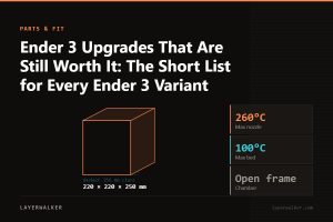 Diagram: Ender-3 V3 SE build volume 220 by 220 by 250 mm, shown against a 256 mm class reference, with max nozzle 260 C and max bed 100 C.