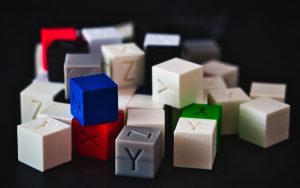 Printed calibration cube used to check dimensional accuracy