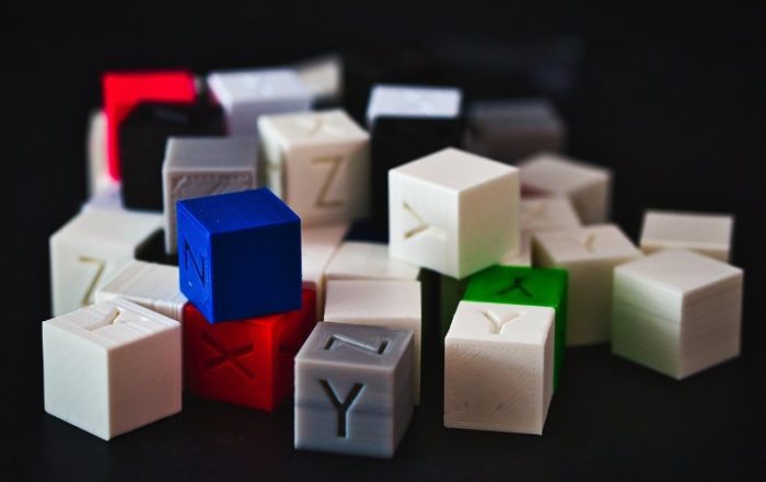 Printed calibration cube used to check dimensional accuracy