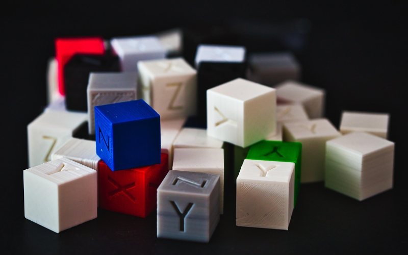 Printed calibration cube used to check dimensional accuracy