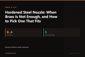 Key figures for Hardened Steel Nozzle: When Brass Is Not Enough, and How to Pick One That Fits: 0.4 mm bore, 1 spool kills brass.