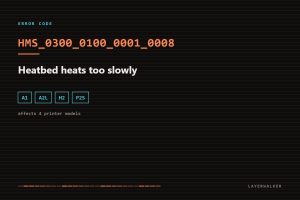 HMS_0300_0100_0001_0008 on Bambu Lab printers: heatbed heats too slowly. Affects A1, A2L, H2, P2S.
