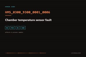 HMS_0300_9300_0001_0006 on Bambu Lab printers: chamber temperature sensor fault. Affects H2, P2S, X1, X2D.