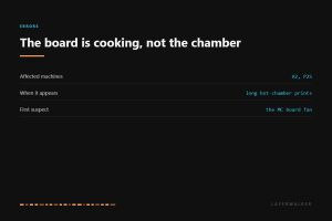HMS 0300-A200-0001-0001 affects the Bambu H2 and P2S. It appears during long prints with a hot chamber, and the first suspect is the MC board cooling fan failing to keep up.