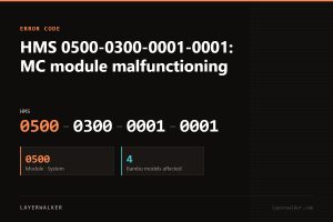 Bambu Lab HMS error code 0500-0300-0001-0001, module 0500 (System), affecting 4 Bambu printer models.