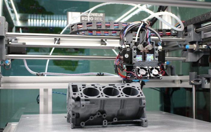 Industrial 3D printing machine in motion