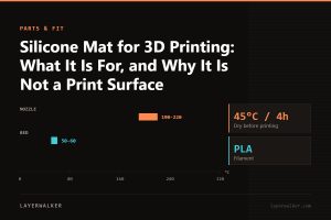 Temperature chart for PLA: nozzle 190 to 220 C, bed 50 to 60 C, dry at 45 C for 4 hours.
