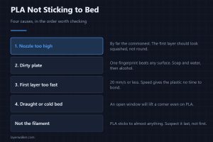 PLA Not Sticking to Bed — Four causes, in the order worth checking