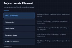 Polycarbonate Filament — Strongest common FDM plastic, and the fussiest