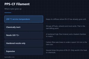 PPS-CF Filament — Where nylon gives up