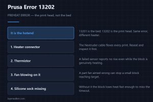 Prusa Error 13202 — PREHEAT ERROR — the print head, not the bed