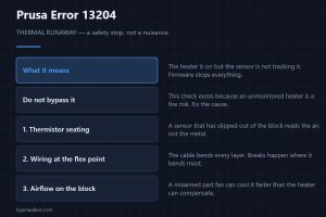 Prusa Error 13204 — THERMAL RUNAWAY — a safety stop, not a nuisance