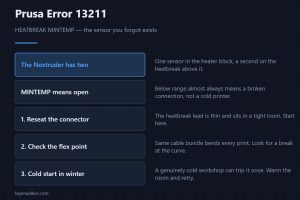 Prusa Error 13211 — HEATBREAK MINTEMP — the sensor you forgot exists