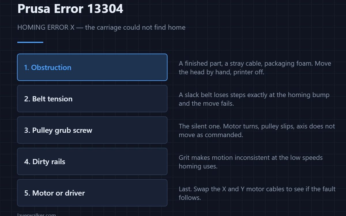 Prusa Error 13304 — HOMING ERROR X — the carriage could not find home