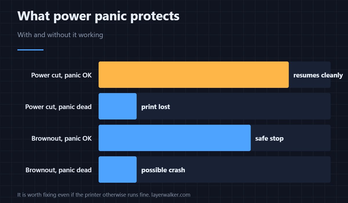 What power panic protects, with and without it working. Worth fixing even if the printer otherwise runs fine.