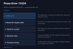 Prusa Error 13324 — DISPLAY PROBLEM DETECTED — accept the offer first