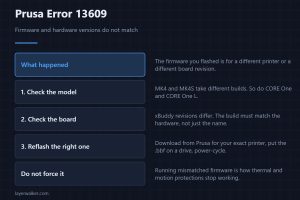 Prusa Error 13609 — Firmware and hardware versions do not match