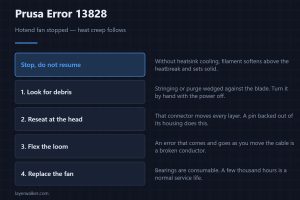Prusa Error 13828 — Hotend fan stopped — heat creep follows