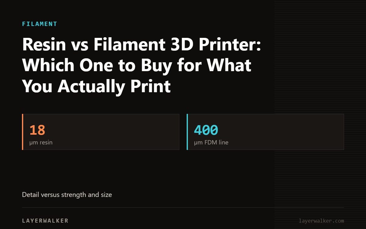 Key figures for Resin vs Filament 3D Printer: Which One to Buy for What You Actually Print: 18 µm resin, 400 µm FDM line.