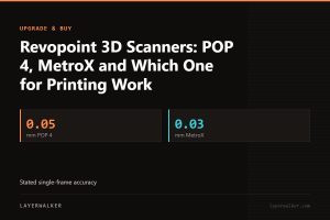 Key figures for Revopoint 3D Scanners: POP 4, MetroX and Which One for Printing Work: 0.05 mm POP 4, 0.03 mm MetroX.