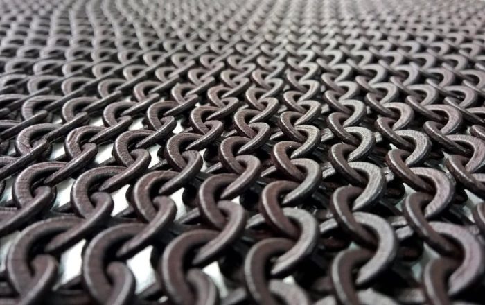 3D printed chainmail showing fine interlocking detail